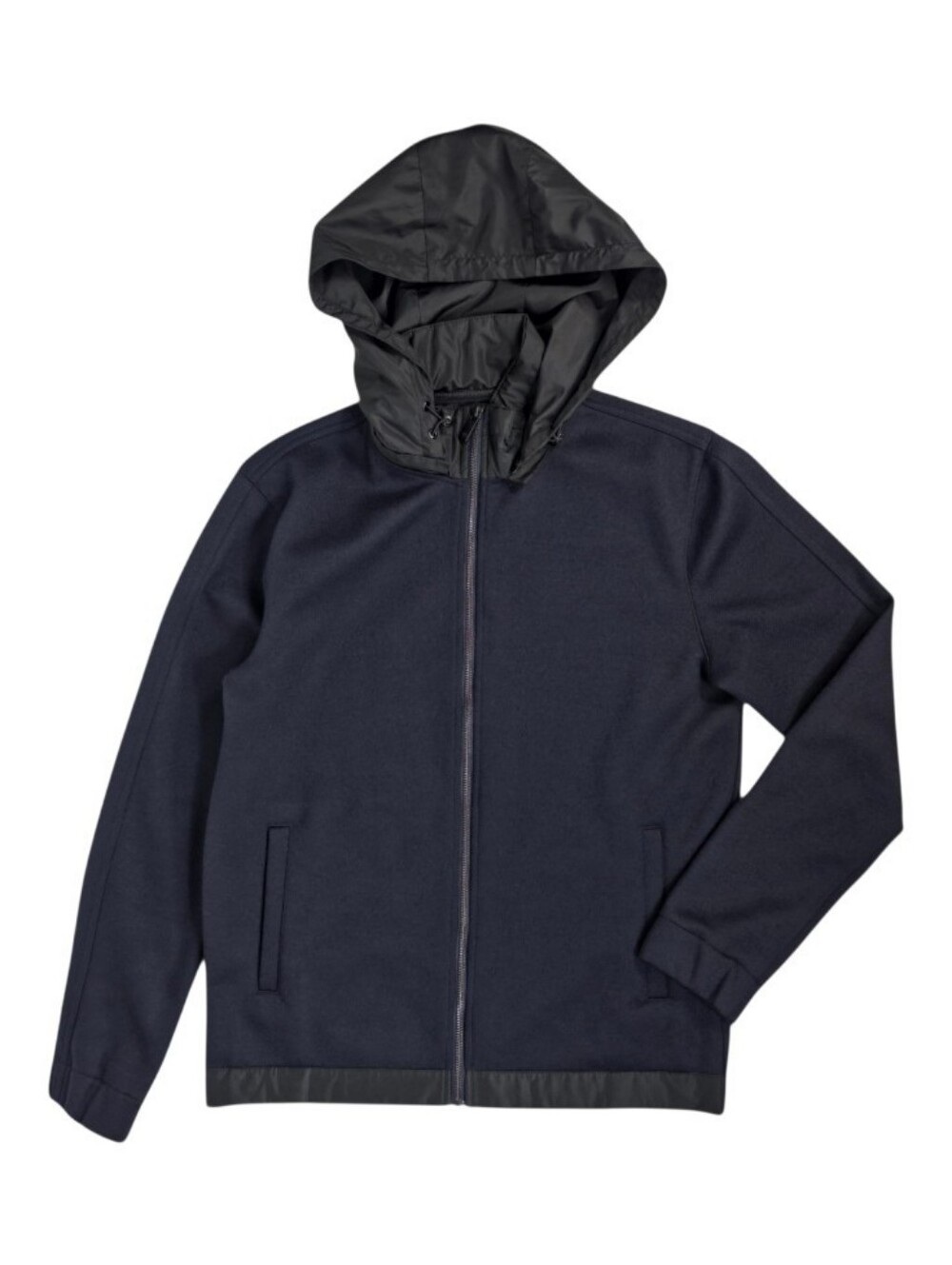 Massimo Dutti Men's Wool Blend Jacket Removable Hood Full Zip Navy Size M